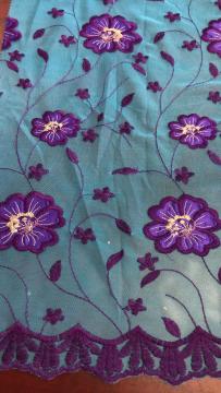 Blue Flowers Mesh Embroider Fabric