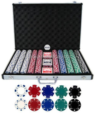 1000pcs Poker Chip Set with Silver Aluminum Case