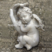 Indoor art gift figurine stone carved little angel models with hand