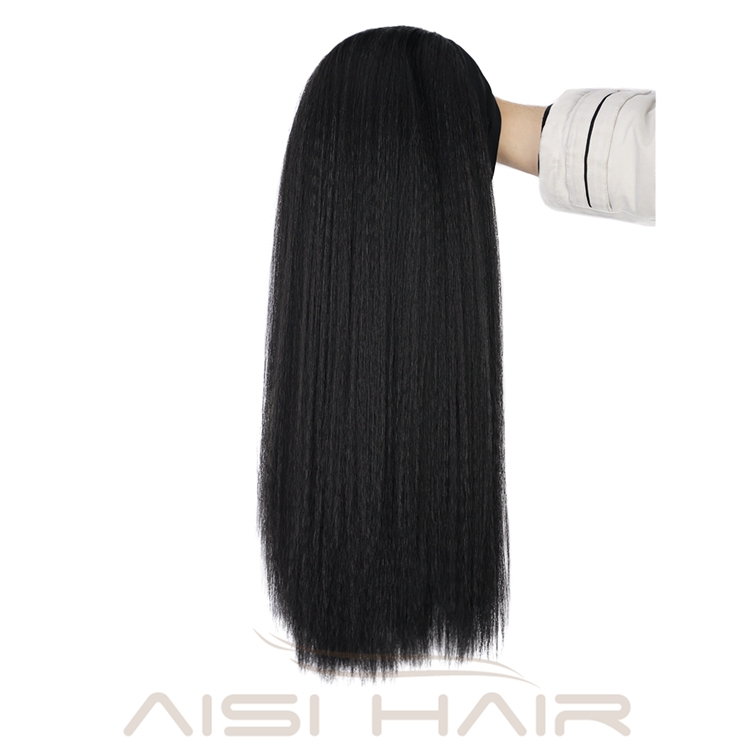 2021 Best Quality Wholesale Long Yaki Glueless Synthetic Wigs Grip Adjustable Headband Attached For Women Brazillian None Lace
