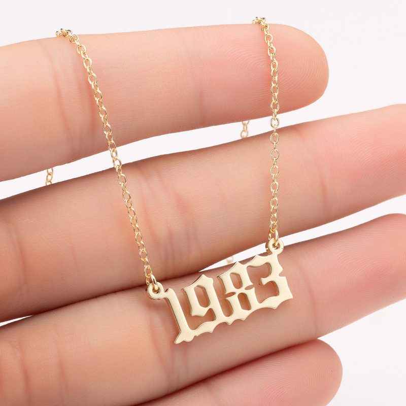 1980-1989 year old english font pendant jewelry birthday supplies stainless steel gold/silver birth year necklace