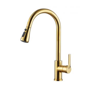 Luxury stainless-steel Pull Down Brushed gold Kitchen Faucet