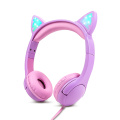 고양이 귀 LED 조명 헤드셋 안전 볼륨 제한 85dB 어린이를위한 85dB 마이크가있는 어린이 헤드폰
