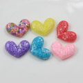 Various Color Mini Beads Inside Resin Heart Shaped Flatback Beads Slime DIY Craft Decor Girls Hair Clothes Accessory