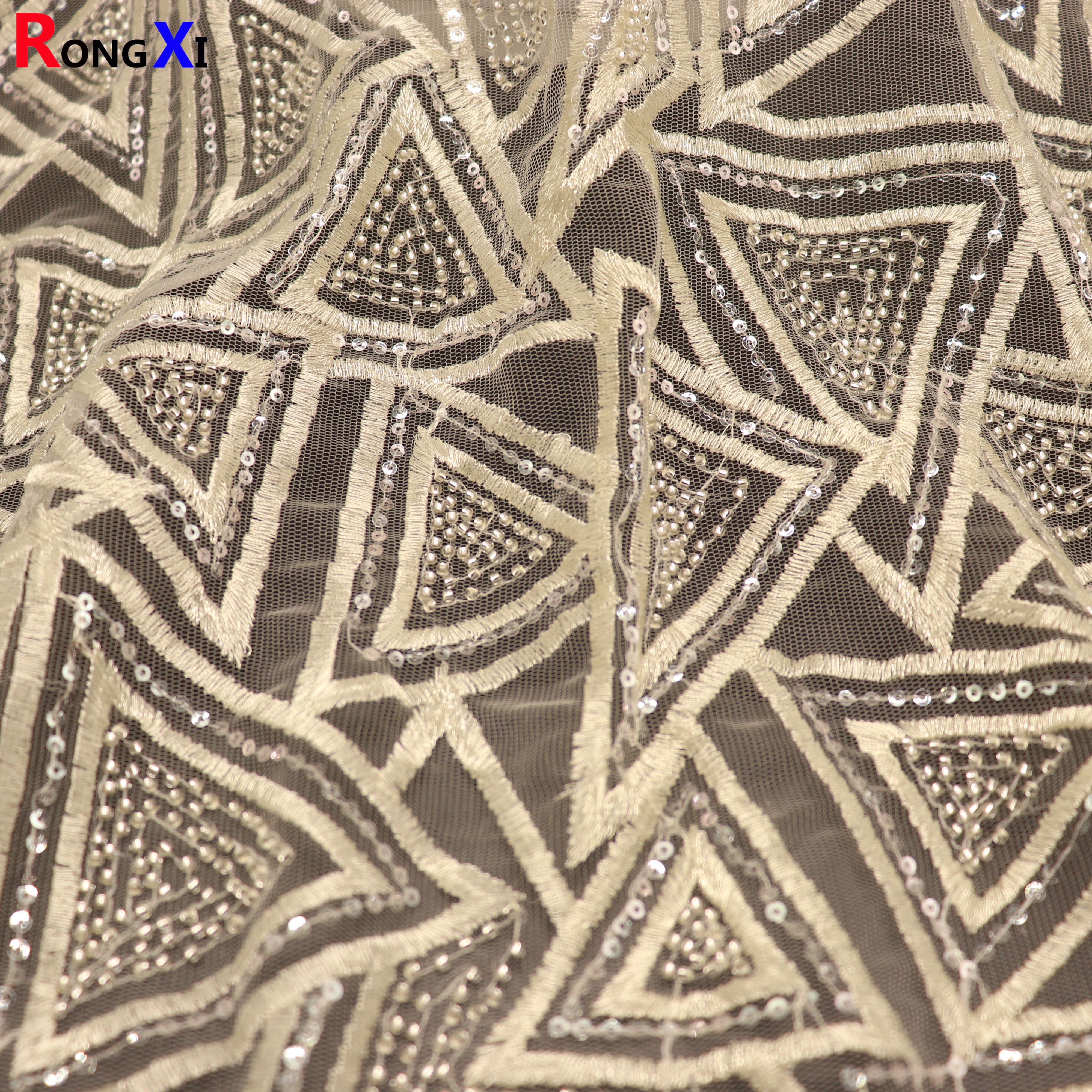 RXF1690 New Design Beaded White Embroidery Polyester Fabric Made In China
