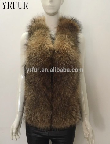 YR976 Genuine Raccoon and Mink Fur Patchwork Fur Vest Cropped Fur Vest