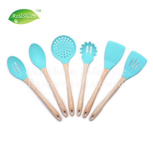 6 Piece Wooden Handle Silicone Cooking Utensil Set