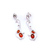 Wholesale long drop earrings silver plated with amber