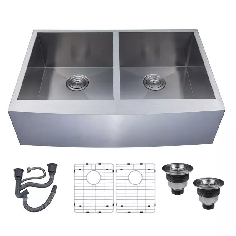 Ouble Bowl 304 Bồn rửa tạp dề bằng thép không gỉ