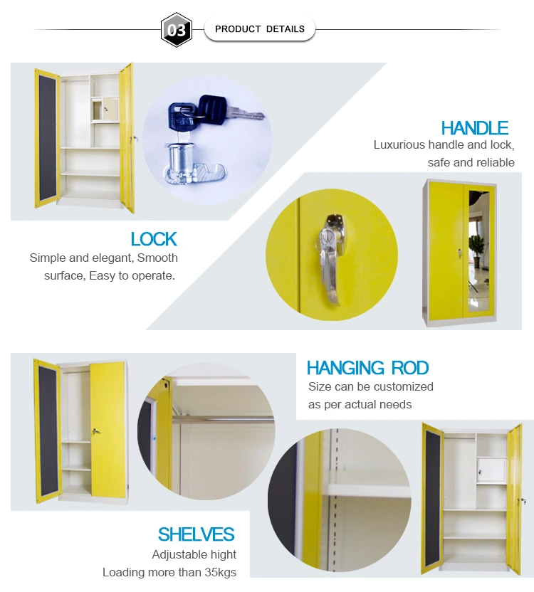 China Supplier Yellow 2 Door Metal Wardrobe / Steel Clothes Cabinet