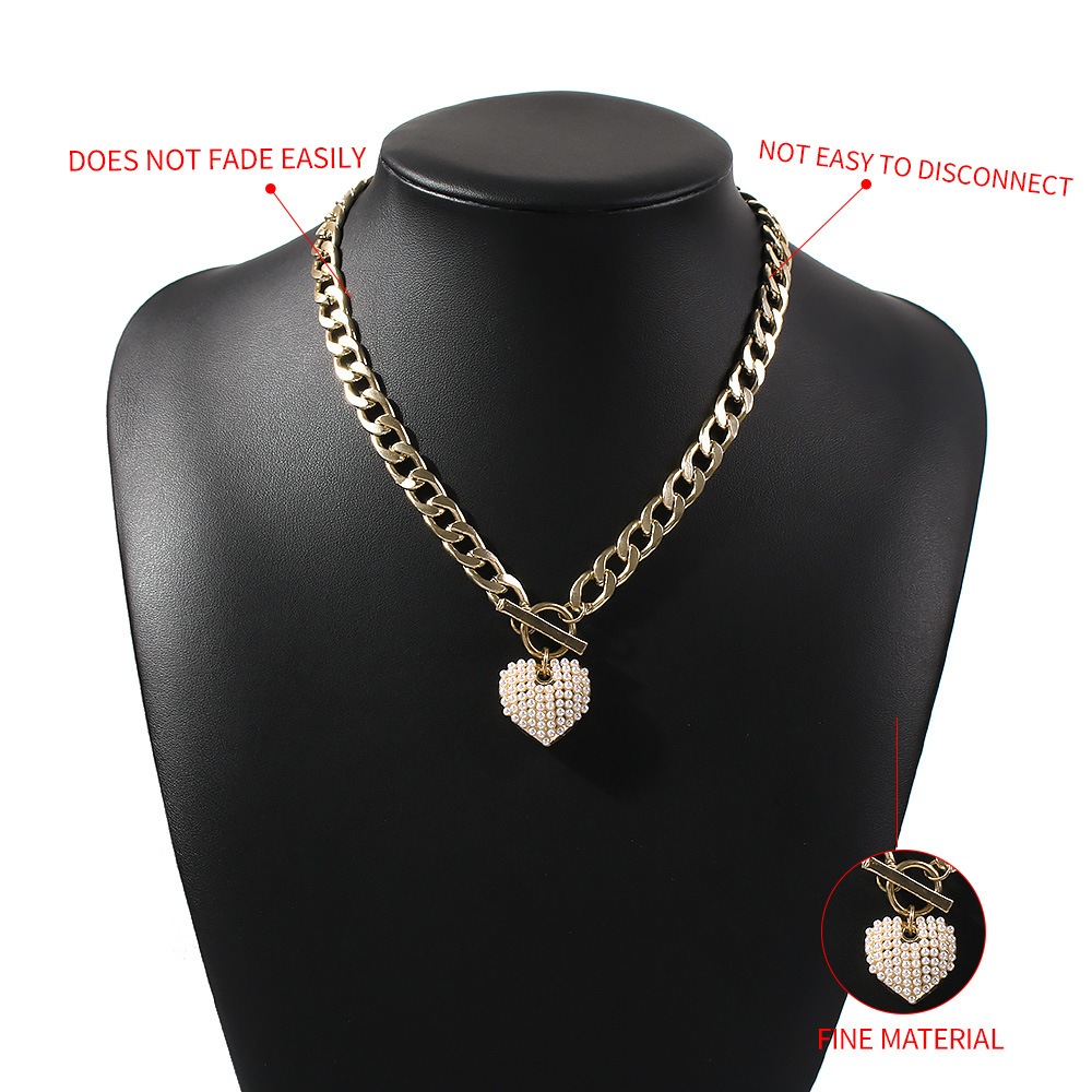 Chunky Necklace Statement Necklace Female Personality Bold Water Wave Clavicle Chain Heart Locket Necklace