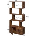 Rustic Brown Geometric Bookcase Wood Bookshelf with Doors