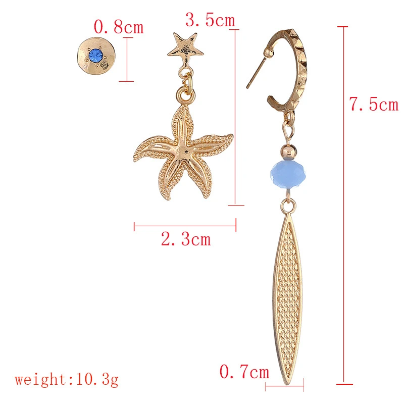 2018 Trendy Design Gold Hoop Earring Starfish Pendant Asymmetric Stud Earrings