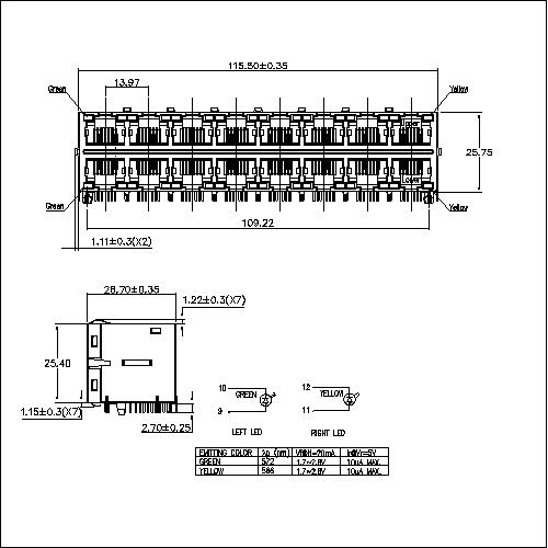 ATRT-9EAG0A003 RJ45 2X8 PORT WITH TRANSFORMER 1000Mbps WITH LED