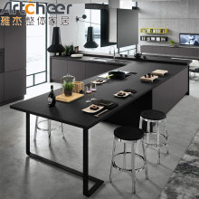 Solid Wood Kitchen Cabinet with Galaxy Black Design and Island for Sale