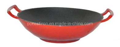 Cast Iron Wok Cooker Manufacturer From China Inside White Outside Red