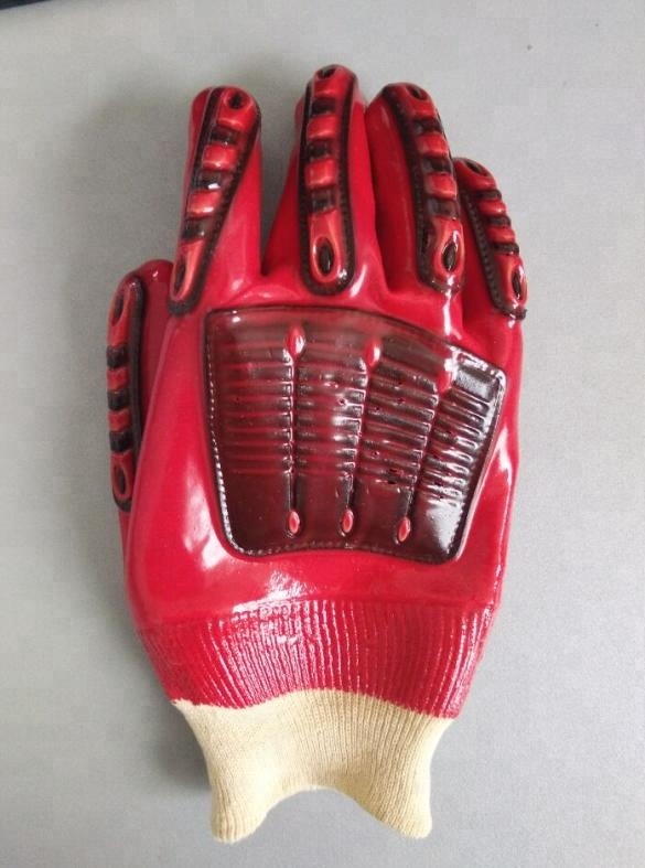 Roter TPR PVC beschichteter Handschuh. Strick Handgelenk