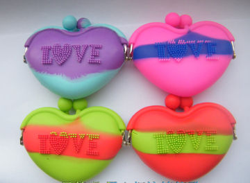 Aaa Quality ! Cheapest Mixed Color Silicone Coin Purse Heart Silicone Pouch Bags