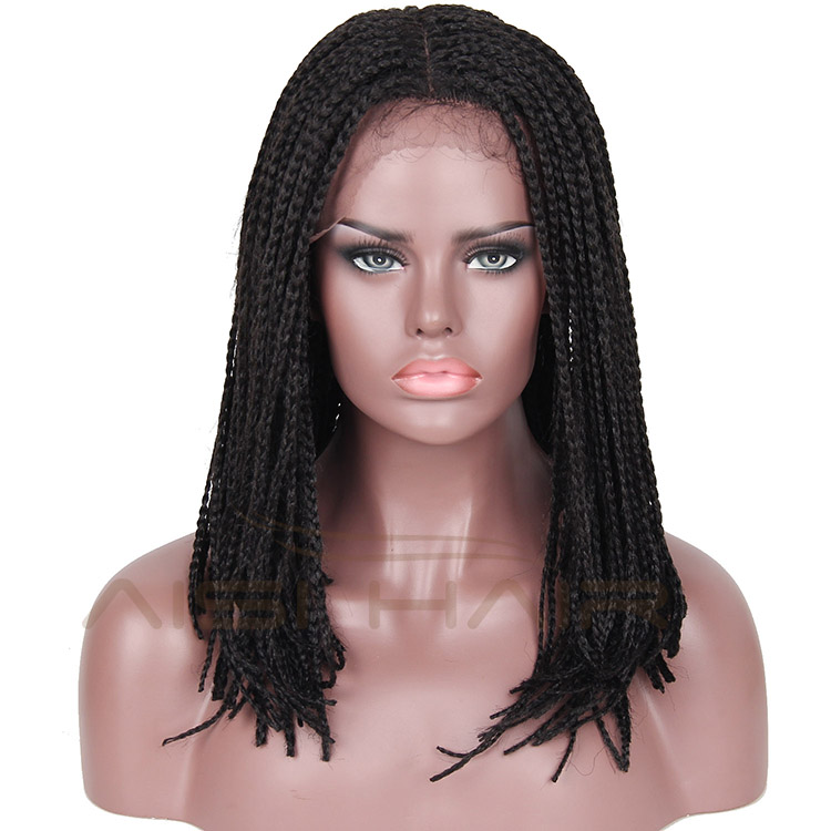 Aisi Hair Vendor Cheap Wholesale Glueless Afro Twist Box Braided Lace Frontal Wigs Synthetic Hair For Black Women Lace Front Wig