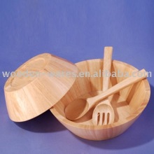 Natural bamboo salad bowl with spoons/salad bowl with servers/3pcs salad serving bowls set