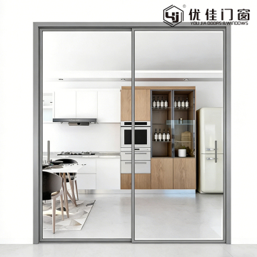 Slim Frame Two Panel Transparent Glass Sliding Door
