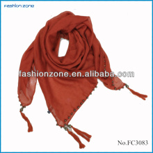 solid color fringe voile square scarf with beads
