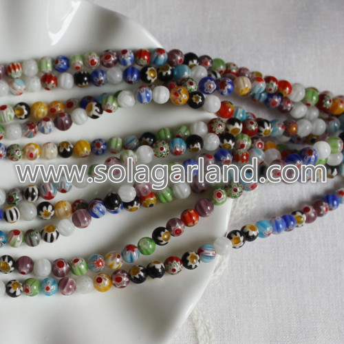 4mm, 6mm, 8mm, 10mm Millefiori Glas Runde Perlen Charms