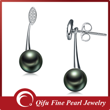 Wholesale price 18k white gold 750 tahitian black pearl earring