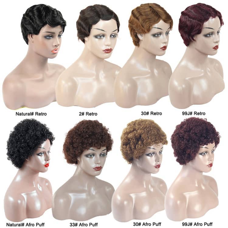 cheap price short retro human hair sewing machine wig for black women, 100% human hair wig sewing machine made wholesale