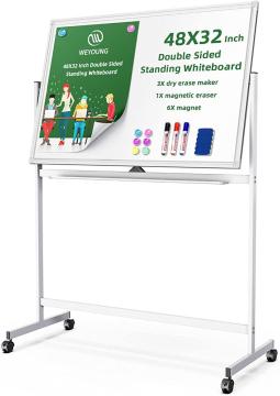 48x32 inches Large Reversible Rolling Magnetic White Board