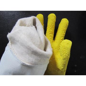 Yellow latex safety cuff gloves with Cotton lining