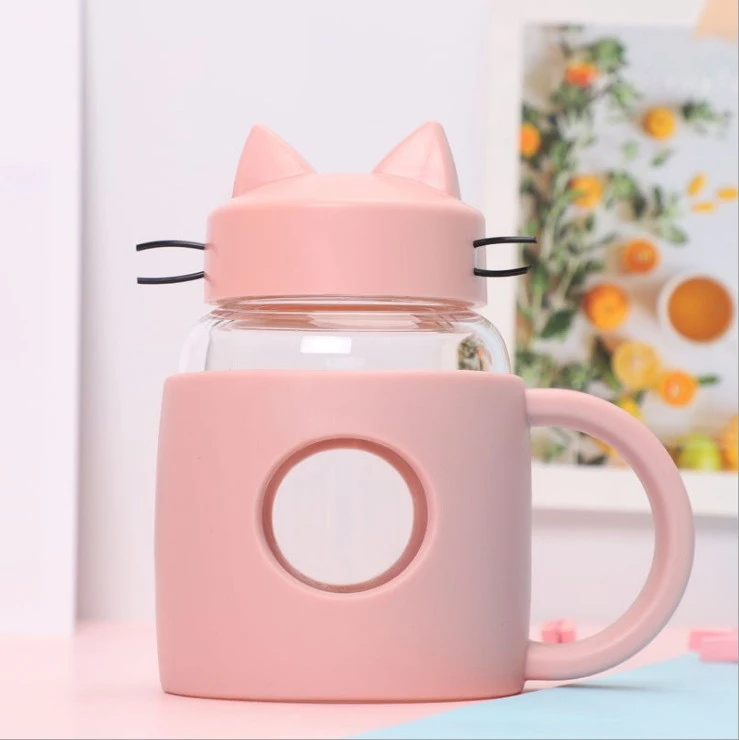 Manufacturer Wholesale Transparent Creative Kitten Glass Cup Fashion Transparent and Heat-Resistant Daily Use Department Store Water Cup Custom Logo