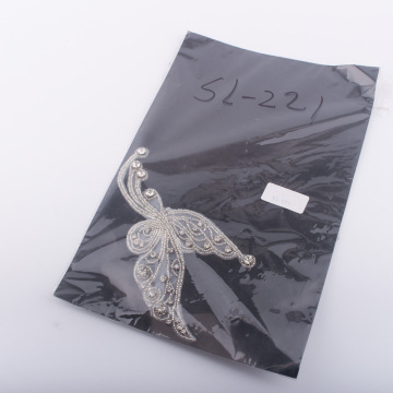 Silver Butterfly Wedding Bead Embroidery Collar Applique Patch