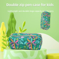 Polyester printed double zipper pen case in multiple colors for kids