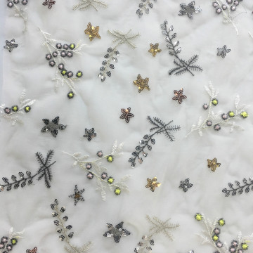 Popular Star Seqiun Emboridery On Mono Mesh Fabric