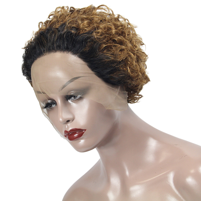 Wholesale machine made pixie curly short wigs, #30 T lace line 100 virgin human short hair wigs, short human hair wigs