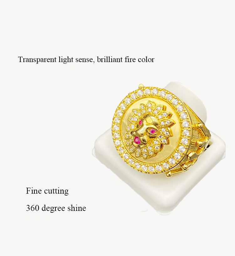 Explosion Hip-Hop Hiphop Gold-Plated Rhinestone Crown Lion Ring for Men