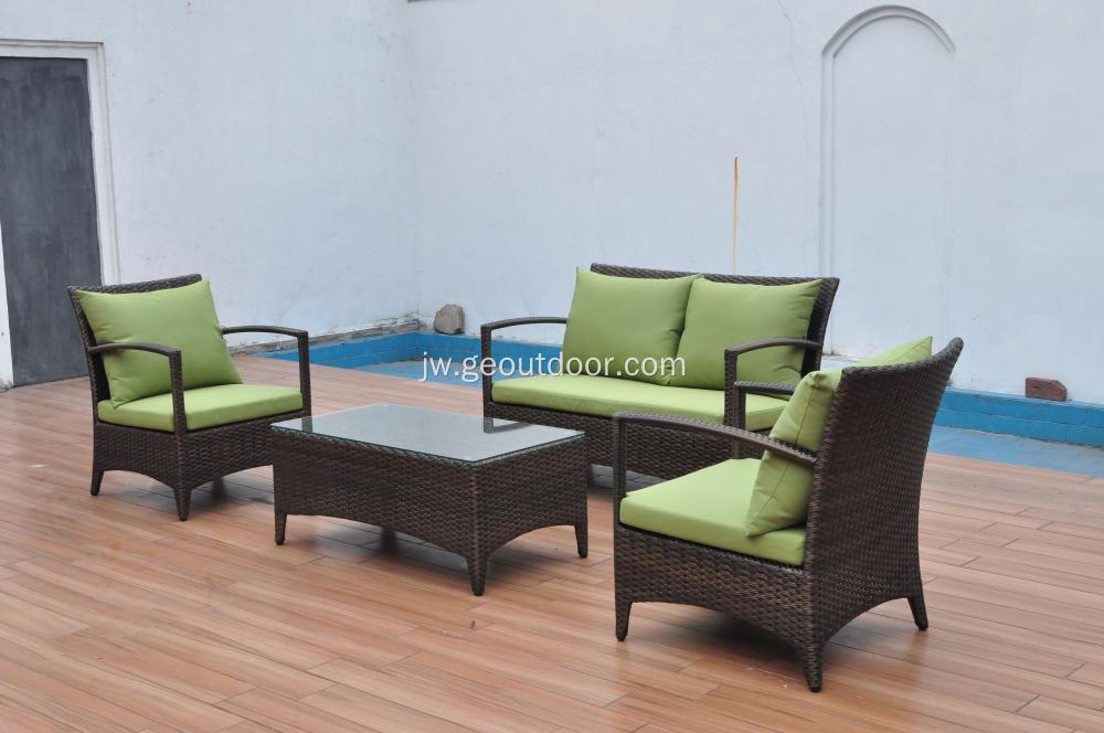 kerangka aluminium rattan anyaman sofa ijo