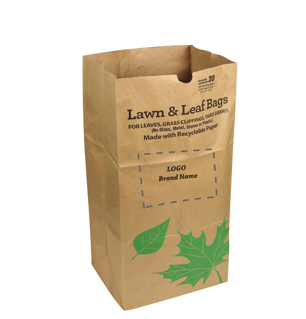 Biodegradable Compost Sack Brown Paper Bag Leaf Lawn Grass Garden Kraft Paper Litter Bag Waste Garbage Bags