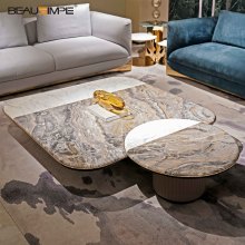 Contemporary Convertible Wooden Marble Coffee Table