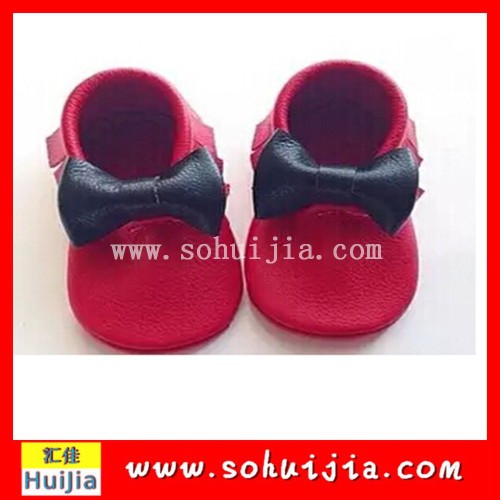 2015 hot sale the best designer the cheapest cow leather moccasins red bow princess baby shoes