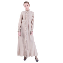 Long Sleeve Collared Ruffled Buttons Up Modest Dress