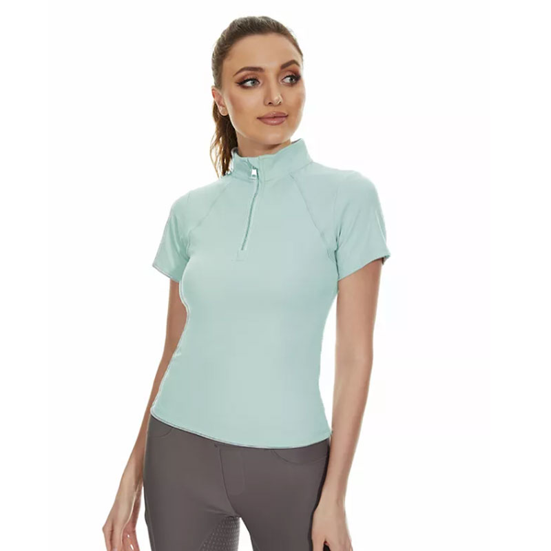 Blue Zip Ladies Reiten Reiten Kurzarm Tops