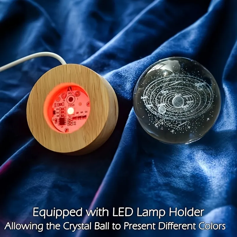 Star Planet Crystal Ball Night Light with LED Wooden Base Lamp