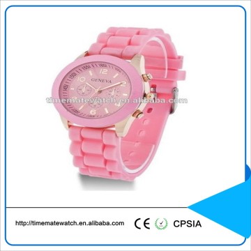 Elegant Geneva style silicone watch,rose gold plated luxury alloy watch,