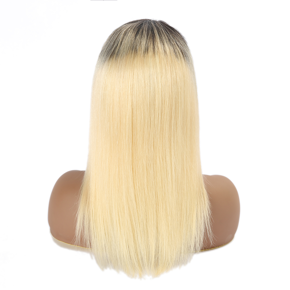 180% Ombre Blonde Lace Front Human Hair Wig Straight Remy 1B/613 Colored Human Hair Bob Wigs Deep Part Swiss Lace Wig