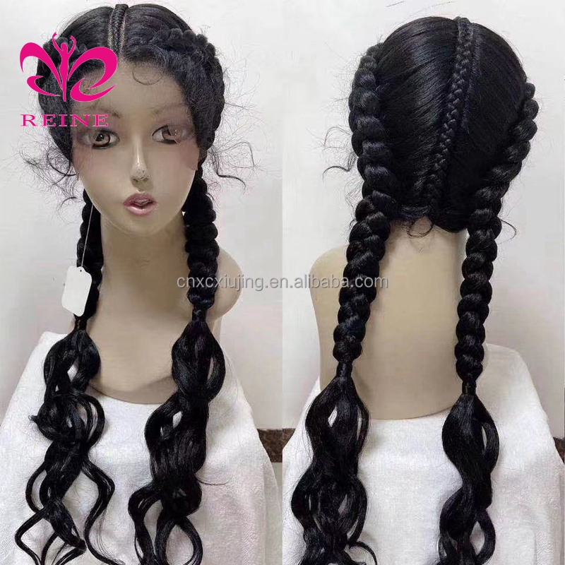 Reine Free Shipping Long Box Braided Lace Wigs Synthetic Hair Lace Front Wigs Heat Resistant Braided Wigs For Black Women