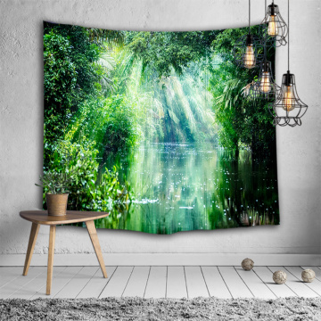 Lake Natural Landscape Wall Tapestry Green Forest Sunlight Tapestry Wall Hanging for Livingroom Bedroom Dorm Home Decor