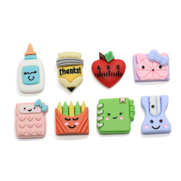 100Pcs / Lot New Cute School Items Notebook Pencil Flatback Resin Cabochons Embellishments Diy Scrapbooking Hair Bow Accessories