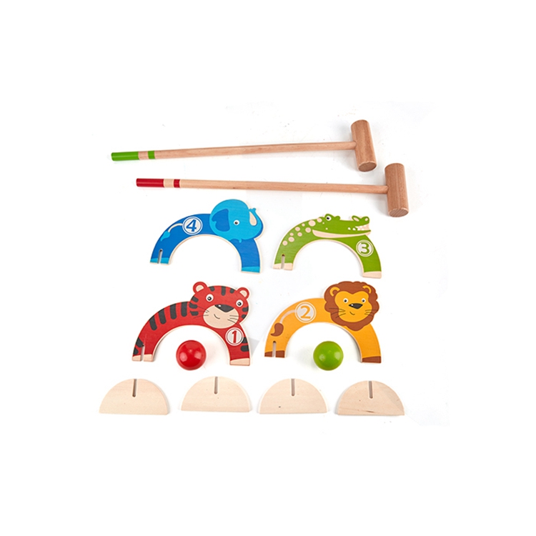 Educational Children Wood Cartoon Animal Croquet Game,Wooden Croquet Game Set